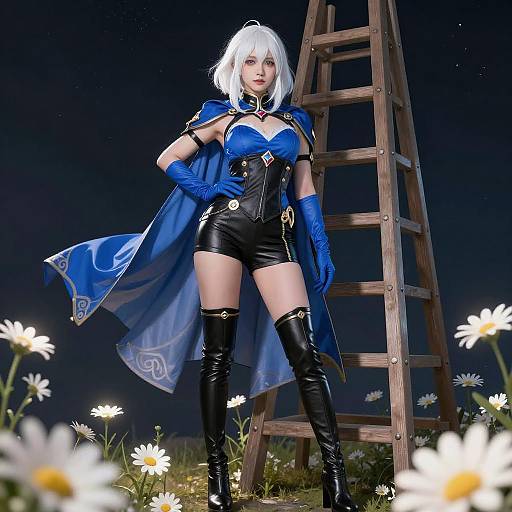 Confident White-Haired Woman with Daisies