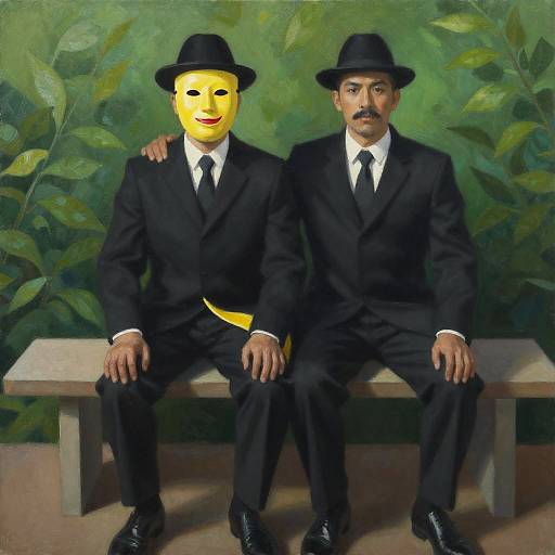 Masked Men on a Bench Portrait