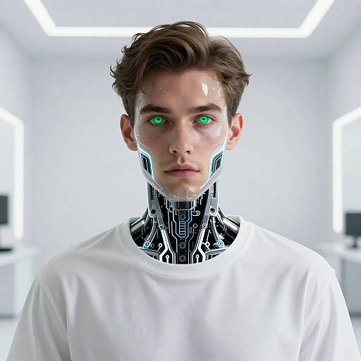 Futuristic Android Man in Minimalist Room