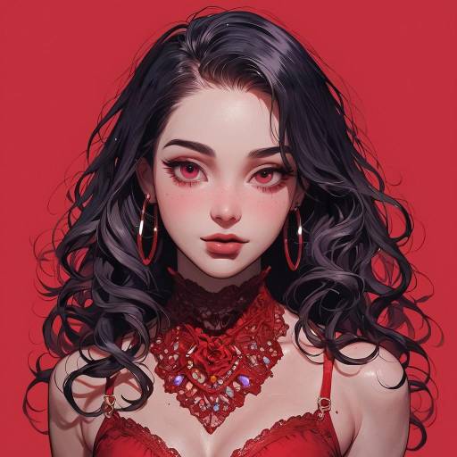 Elegant Lady Twirling in Red Elegance