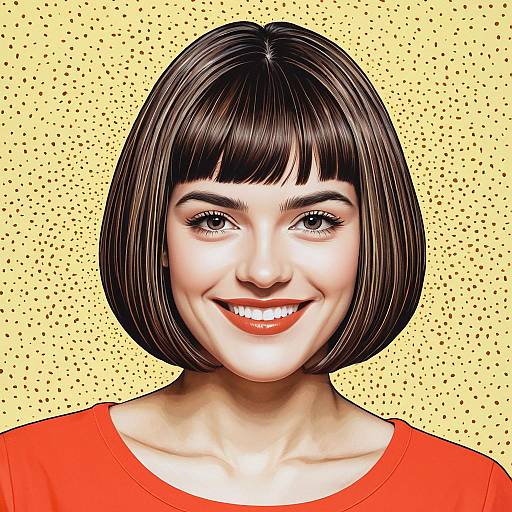 Smiling Bob-Cut Woman in Coral Palette