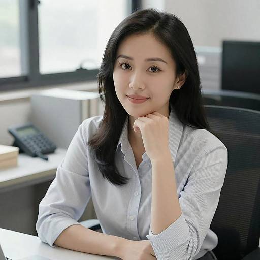 Businesswoman in Office with Striped Shirt