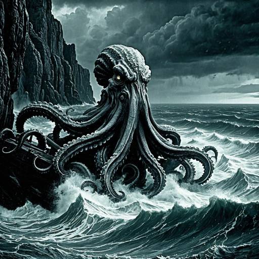 Kraken in Stormy Sea with Cliffs