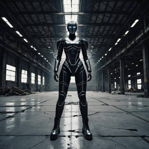 Sleek Humanoid Robot in Dusk Warehouse