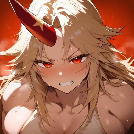 Anime Fierce Girl with Horns