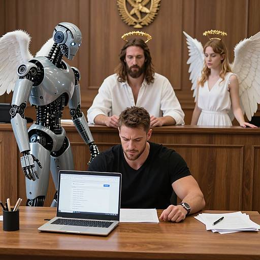 Robot Jesus Judges Muscular Man