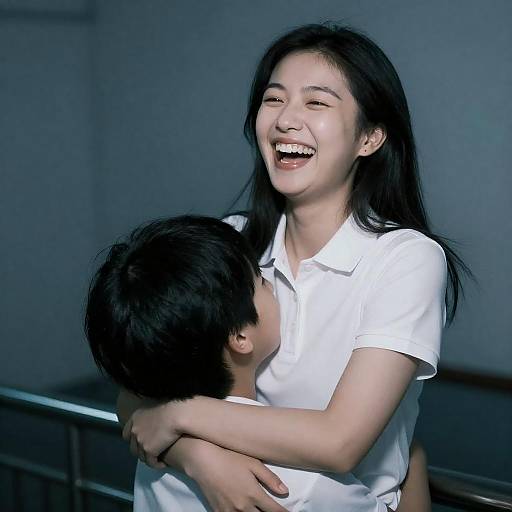 Joyful Moment in a Dimly Lit Room