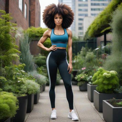 Athletic Woman in Black Workout Clothes Posing Outdoors