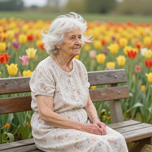 Elderly Woman in Flower Field