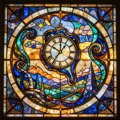 Surrealist Melting Clock Stained Glass