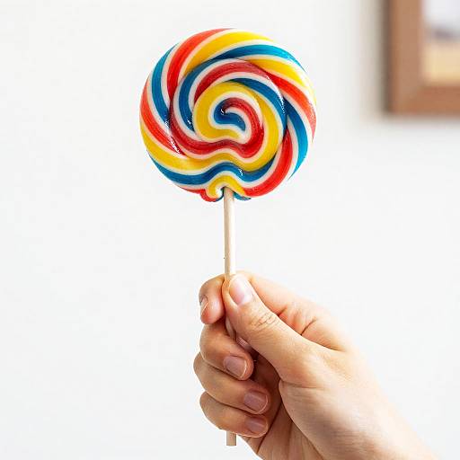 Close-Up Hand Holding Colorful Lollipop
