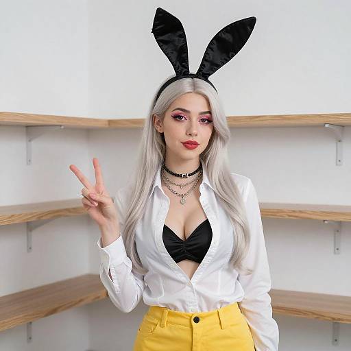 Young Woman in Bunny Ears Pose
