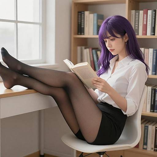 Young Woman Reading in Stylish Attire