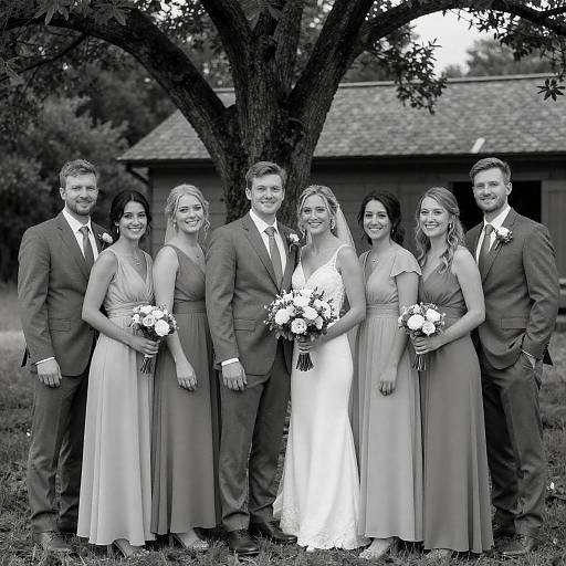 Black-and-White Rustic Outdoor Wedding Portrait