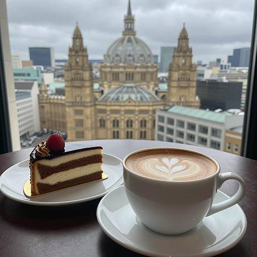 Aesthetic Cafe Scene with Metropolis View