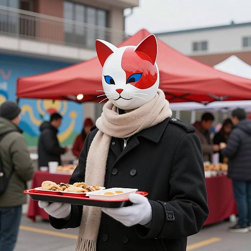 Outdoor Event with Masked Food Vendor