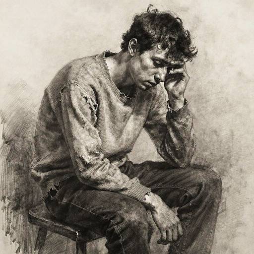 Melancholy Man Charcoal Portrait
