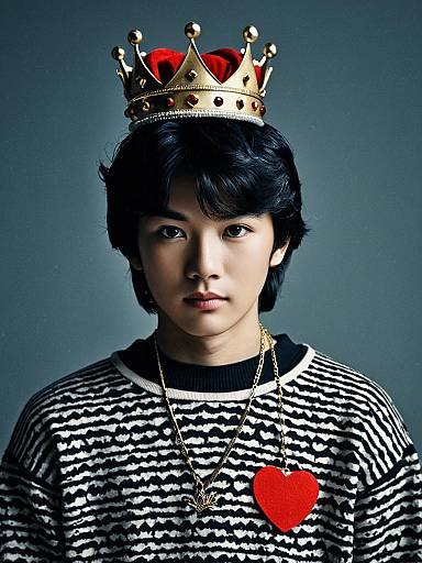 Young Man Wearing Royal Crown with Heart Pendant