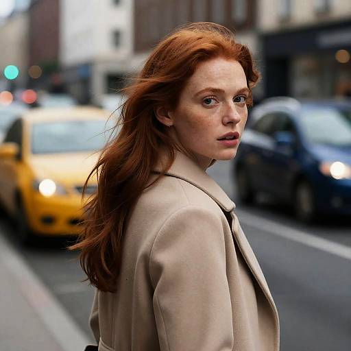 Red-Haired Woman in Urban Nightscape