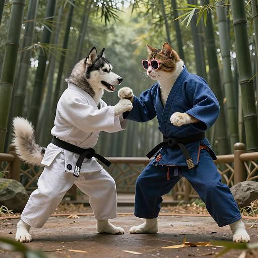 Epic Judo Clash: Husky vs Samurai Cat