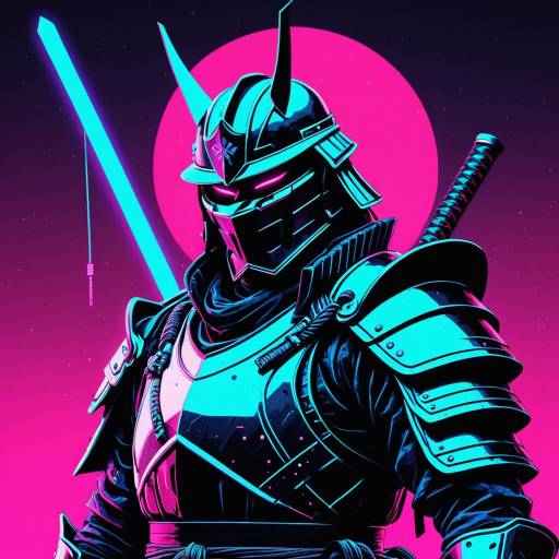 Retro-Futuristic Neon Samurai Knight