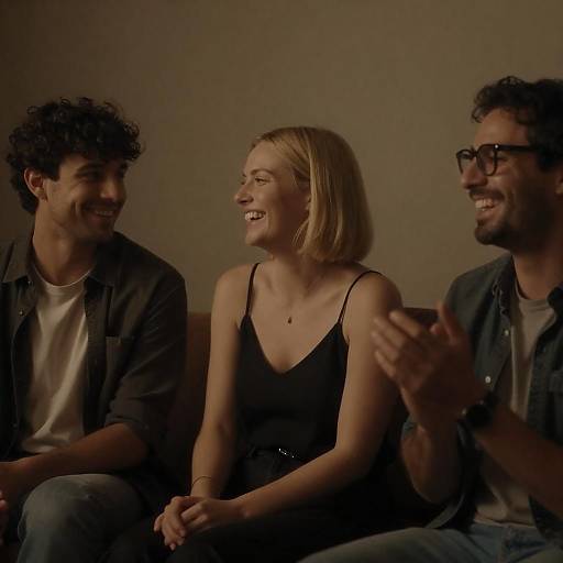 Three Friends Sharing a Laugh in a Cozy Room