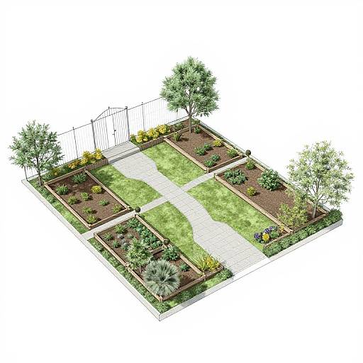 CAD Architectural Garden Plan with Raised Beds