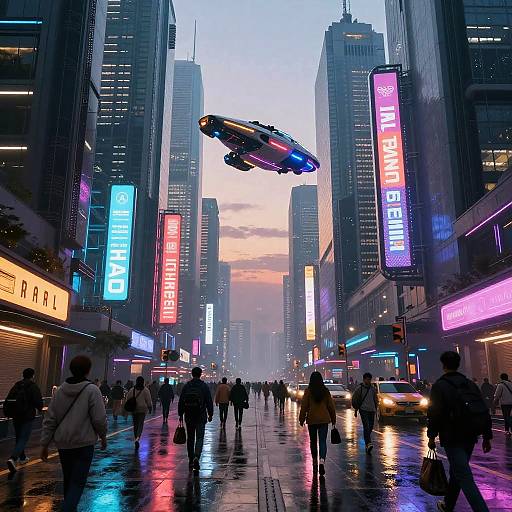 Futuristic Cyberpunk Cityscape at Dusk