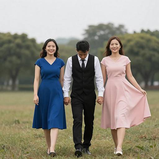 Happy Trio in Grassy Meadow