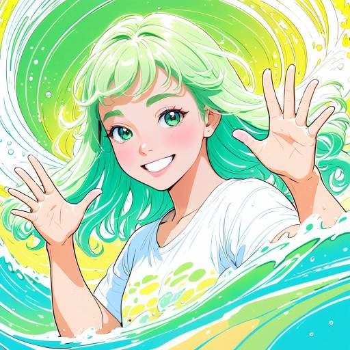 Cheerful Anime Girl by the Beach