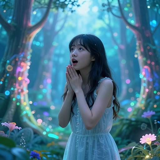 AI Girl in Holographic Forest