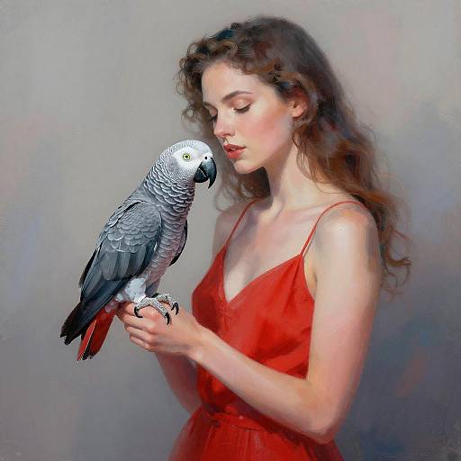 Woman Holding African Grey Parrot
