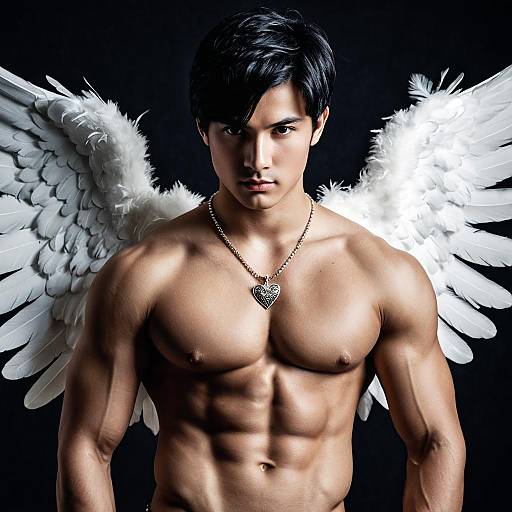 Muscular Male Model with Angel Wings