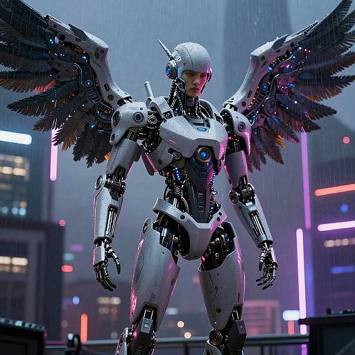 Cyberpunk Human with Mechanical Wings