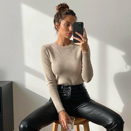 Woman Taking Mirror Selfie in Minimalist Room