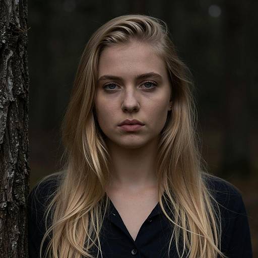 Serious Young Blonde in Dark Forest