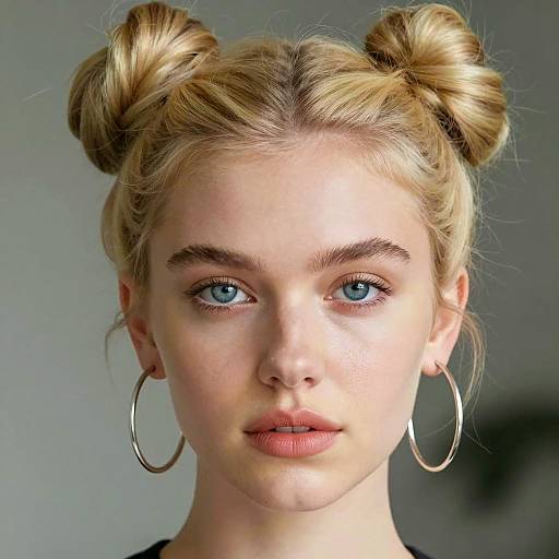Blonde Woman with Double Buns Portrait