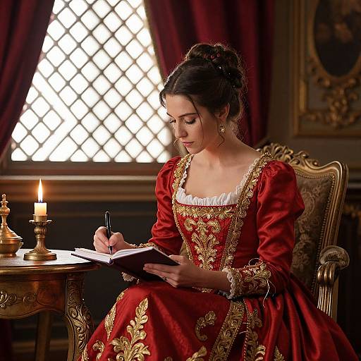 Elegant Woman Journaling by Candlelight