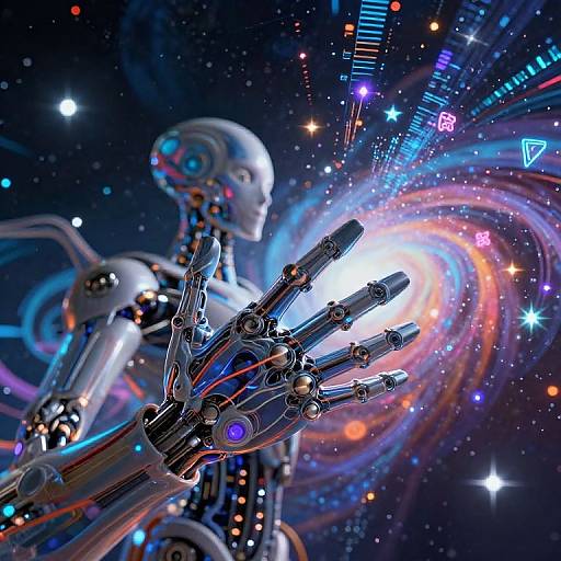 Surreal AI Hand in Cosmic Space