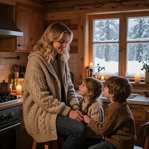 Cozy Family in Rustic Winter Cabin