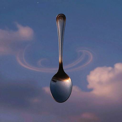 Surreal Floating Spoon at Twilight