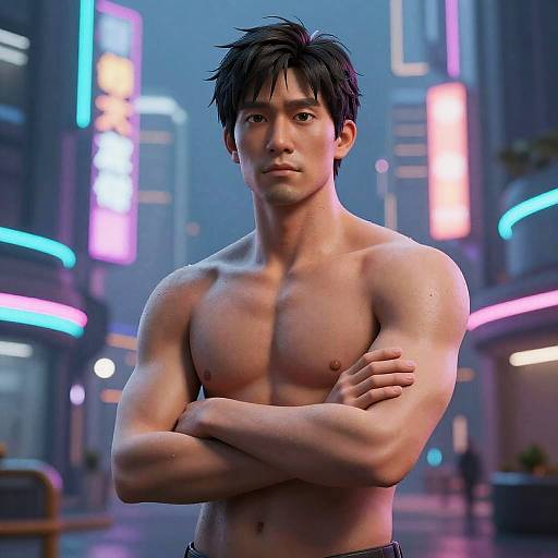 Realistic 3D Human in Neon City