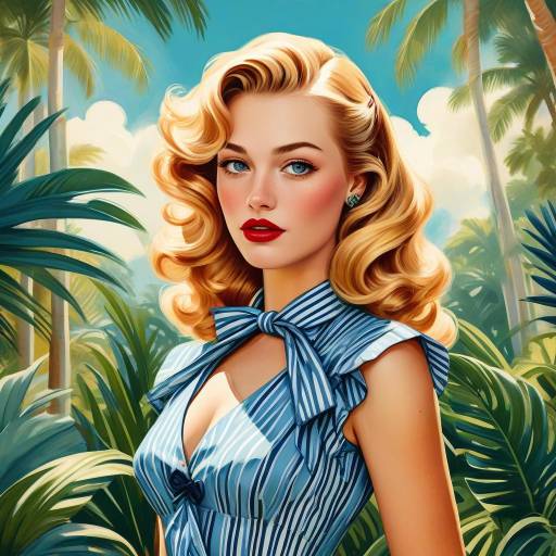 Retro Blonde Woman in Tropical Setting