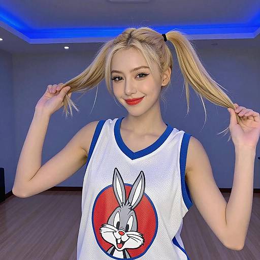 Young Woman in Looney Tunes Tank Top