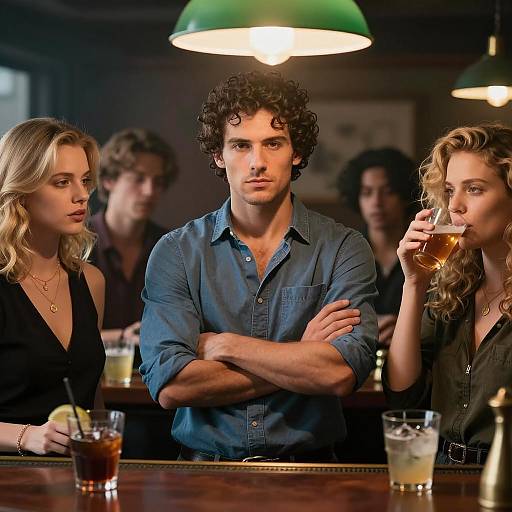 Confident Man at Bar with Friends