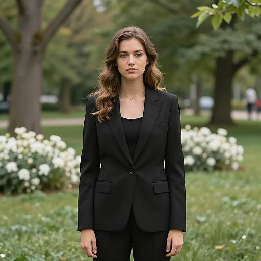 Young Woman in Black Blazer in Park