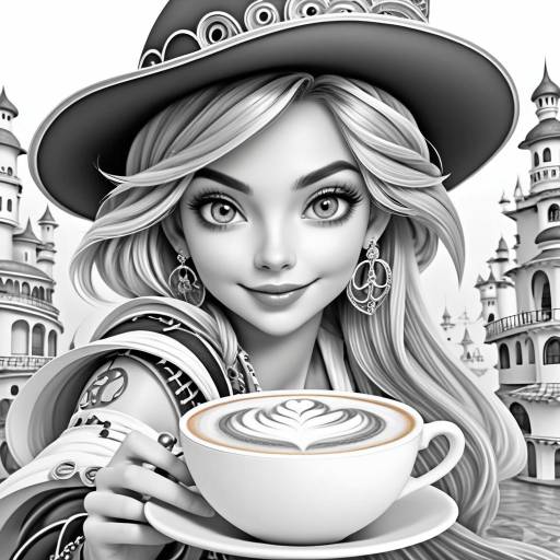 Fantasy Woman Offering Latte Art Coffee