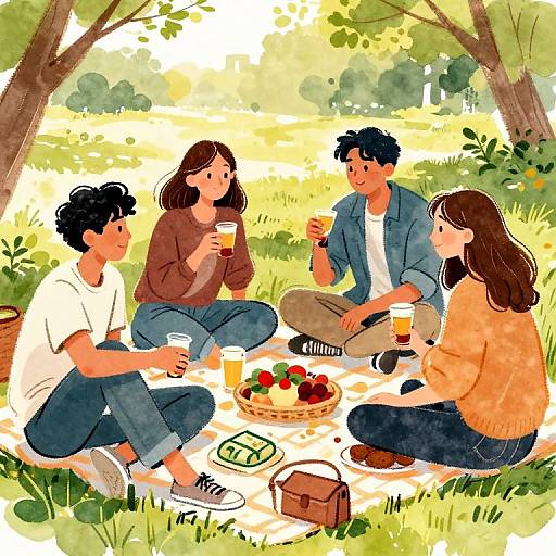 Friends Picnic in Sunlit Park