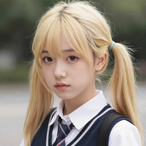 Young Student with Blonde Ponytails