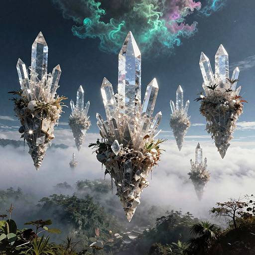 Surreal Floating Crystal Spires Collage